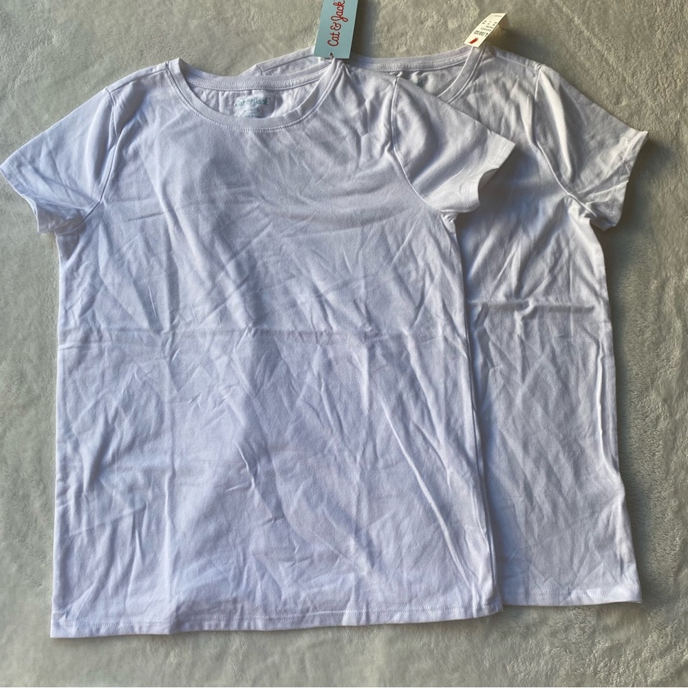 White Short Sleeve T-Shirts girls size 10/12 -2 pack! NEW!